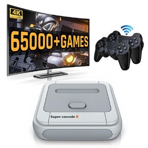 Kinhank Super Console X with 65,000+ Classic Games Retro Video Game Consoles,Emulator Console for HD/AV Output,Compatible with 60+ Emulators, 2 Wireless Controllers,Gift for Holiday