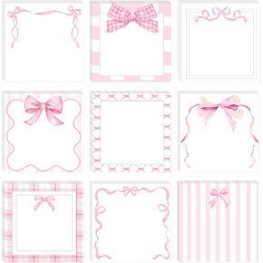 9Pcs Pink Bow Sticky Notes Watercolor Bowknot Square Self Adhesive Notepad Removable Memo Pad or Home Classroom Office Party Decor