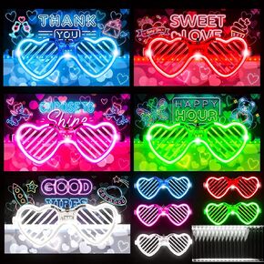 30pcs Valentine Day LED Heart Glasses Glow in the Dark Party Favors for Kids Adults 5 Colors Light Up Glasses with Gift Cards Great for Birthdays Weddings Carnivals Decorations Exchange Prizes