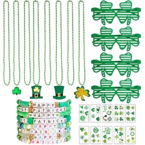 St. Patrick's Day Accessories St Patricks Day Glasses Necklaces Bracelets Tattoo Stickers Party Decoration Supplies Set Green