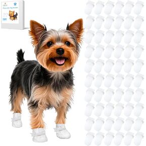 Half-Month Disposable Dog Booties, 60-Pack Waterproof Paw Protectors with 20 Reusable Straps, Durable Non-Woven Dog Shoes for Outdoor Walks, Small Medium Dogs (S-60)