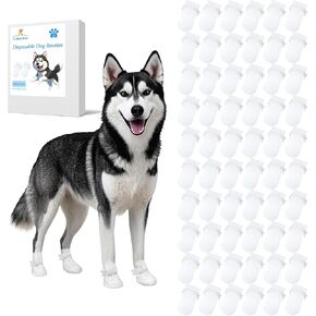 Half-Month Disposable Dog Booties, 60-Pack Waterproof Paw Protectors with 20 Reusable Straps, Durable Non-Woven Dog Shoes for Outdoor Walks, Medium Large Dogs (M-60)