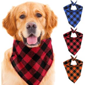 3 PCS Dog Bandana Triangle Plaid Dog Scarf Adjustable Dog Bib Washable Dog Kerchief Handkerchief Accessories for Small Medium Large Dogs Cats Carnival Easter Christmas