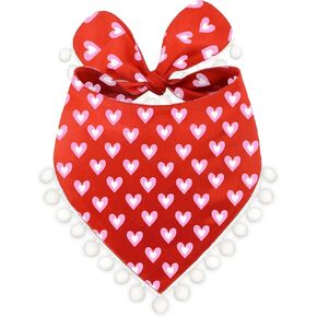 Mother's Day Dog Bandanas Pom Poms Love Heart Pet Scarf