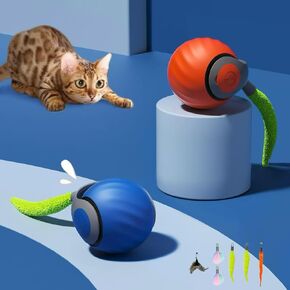 Speedy Tail 2.0, cat Toys, cat Toys for Indoor Cats, Automatic Moving Cat Toy Ball, USB Rechargeable Smart Cat Toys Ball, Two Speed Adjustment, with Replacement Tail (Mix 2pcs)