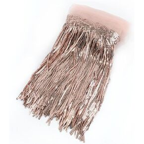 Yalulu Rose Gold Metallic Sequin Trim 5 Yards x 7.8 Inch Faux Fur Boho Dance Costume Decor