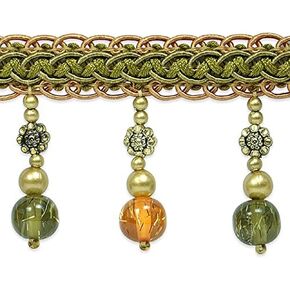 Trims by the Yard Vera Tinsel Bead Fringe Trim | Olive Multi | (10 yard cut)