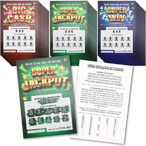 BLUE PANDA - 30 Pack Fake Scratch Off Lottery Tickets, Gag Prank Winning Lotto Cards (3 Designs)