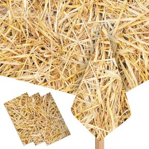 3PCS Straw Tablecover Hay Bales for Decoration Hillbilly Party Decorations Waterproof Western Farm Plastic Tablecloth Cowboy Party Supplies, 54 x 108 Inch