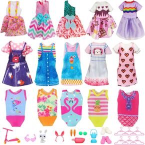 27 Pcs 6 Inch Doll Clothes and Accessories Include 5 Fashion Dresses 3 Swimsuit 2 Pair of Shoes 6 Hangers 1 Scooter 1 Heartglasses 1 Bunny 8 Pcs Play Set for Girls 5.3-6 Inch Doll