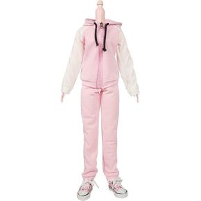 Proudoll Sportswear Fleece Hooded Zip Up Sweatshirt Hoody Dolls Clothes Joggers Canvas Shoes Set for 1/3 BJD Doll 60cm 24inches Dolls (Pink+White)