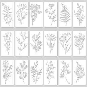 18 Sheet Flower Stencils for Painting, 5.9x2.95in Floral Stencils Reusable Leaf Vine Stencils Waterproof Wildflower Art Drawing Templates for DIY Crafts Wood Walls Canvas Home Decor