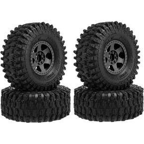 4PCS 2.2 Inch Plastic Beadlock Wheel Rims and 130MM Rubber Tires 12mm Hex Compatible with 1/10 RC Rock Crawler Car for Axial SCX10 Wraith RR10 TRX6 KM5 (Black)