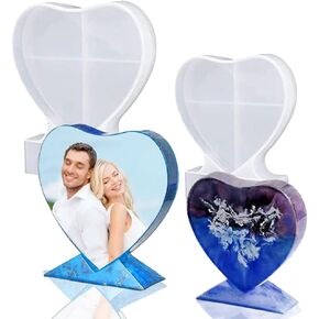 2 PCS Photo Frame Resin Mold, Heart Shape Picture Frame Silicone Moulds for Epoxy Resin Casting DIY Personalized Epoxy Photo Frame Mold Home Decoration
