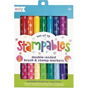 Ooly 18 Double-Sided Stamping Markers- Brush Tip plus Stamp, Cute School Suplies - DOUBLE-ENDED STAMP MARKERS