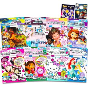 Bulk Imagine Imagine Ink Mess Free Colling Books - حزمة مع 8 كتب تلوين غير متنوعة تضم ديزني Princess ، Frozen ، Hello Kitty ، بالإضافة إلى المزيد