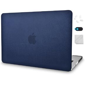 KECC Compatible with MacBook Pro 15 inch Case Cover 2016-2019 Release A1990 A1707 with Touch Bar Protective Italian Leather Hard Shell(Navy Blue Leather)