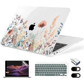 Compatible with MacBook Air 13.3 inch Case 2021-2018 Release A2337 M1 A2179 A1932 Touch ID, Plastic Hard Shell&Keyboard Cover&Screen Protector&Webcam Cover&Type-C Adapter, Abstract Flower