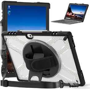 Protective Case for Lenovo Thinkpad X12 12-inch, Shockproof Case for Lenovo Thinkpad X12 Gen2 with [360°Rotating Kickstand]&[Hand Strap], Compatible with Detachable Keyboard-Clear