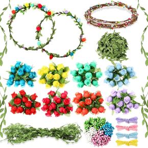Zeyune 20 Sets Flower Crowns Making Kit, Make Your Own Flower Crown Wreath Garland Headbands Craft Kit Handmade DIY Fairy Floral Hair Accessories Gift for Girls/Teens/Women(Blooming Rose)