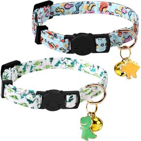 2pcs Adjustable Dinosaur Cat Collars, Cat Collar Kitty Collar Kitten Collar with Bell Dinosaur Charm Cute Cat Collar Fancy Cat Collar Pet Collar for Small Medium Large Cats Dogs Pets