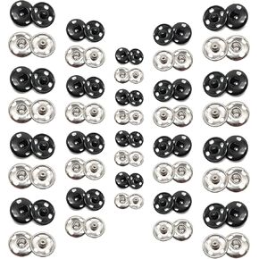 Meikeer 100 Sets Sew on Snaps Sewing Snaps for Fabric Metal Snaps Fasteners Press Studs Buttons for Sewing, Black and Silver(8.5mm,10mm,12mm)
