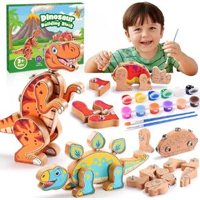 Easter Basket Stuffers Dinosaur Building Toys,DIY Coloring Snap Together Building Blocks Wooden Take Apart Dinosaur Playset, STEM Montessori Educational Fine Motor Skill Learning Filling Toys for Kids