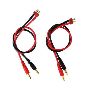 2pcs Anti-Skid T-Plug Style Connector to 4mm Banana Plugs Battery Charge Lead Adapter 14awg 30cm 11.8in Cable(Pack of 2)