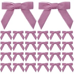 24 Pcs Velvet Ribbon Bows Twist Tie Bows Pre Tied Christmas Velvet Bows Premade Bows for Wreaths for Gift Packaging Christmas Tree Wreaths (Dusty Pink)