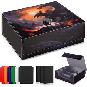Deck Box for YGO Cards - 2 Dividers, Card Storage Box Holds 100+ Single Sleeved Cards, Deck Boxes Compatible with TCG/OCG/MTG (Dusk Dragonfire)