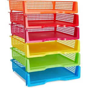 Set of 6 Rainbow Classroom Turn in Trays for Teachers, Plastic Storage Baskets for Office Use Colorful Storage Baskets for Classroom Library Organizer (9 x 13 x 3 in)