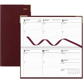 Letts of London Classic 2025 Weekly/Monthly Appointment Book and Planner, 12 Months, January to December, Gold Corners, Horizontal, Slim Size, 6.625" x 3.25", English, Burgundy (C32SBY-25)