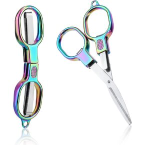 2pcs Mini Folding Scissors, Portable Travel Scissors Safety Collapsible Scissors Badge Reel Scissors Small Foldable Purse Scissors Retractable Keychain Pocket Scissors for Nurse Outdoor Home Office