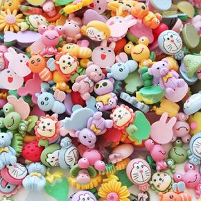 SUKPSY 50 Pcs Resin Flatback Slime Charms Mixed Flower Bow Fruit Animal Embellishments Making Supplies for Hair Clip Headband Scrapbooking Easter DIY Craft