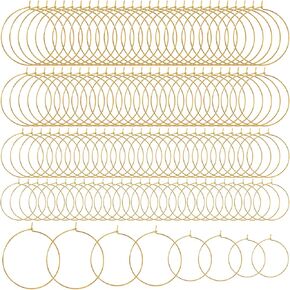 120pcs Hypoallergenic Earring Beading Hoops, 20mm 25mm 30mm 35mm Round Hoop Earrings Findings, Open Earring Wire Ring Accessories for Jewelry Making- Gold