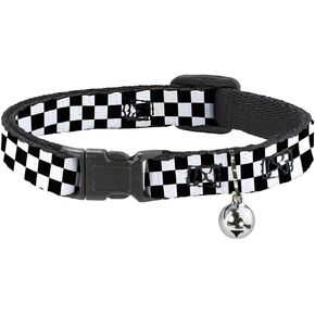 Cat Collar Breakaway Checker Black White 8 to 12 Inches 0.5 Inch Wide