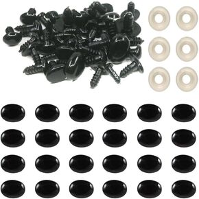 50PCS 10x14 mm Oval Plastic Doll Eyes Safety Eyes and Noses Black Sewing Craft Doll Eyes with Washers Animal Craft Nose Eyes for Crochet Bears Puppet Stuffed Animals Doll Making