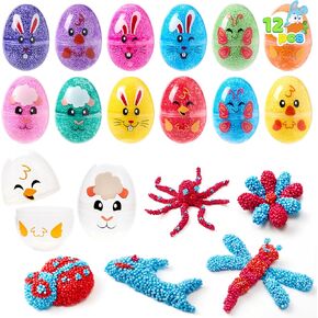 JOYIN 12 Pcs Easter Prefilled Eggs with Foam Squishy Toy, Cute Foam Stress Reliever Squishy Toy Fillers for Easter Egg Hunt, Basket Stuffer, Kids Party Favor, DIY Arts Crafts, Classroom Prize Supplies