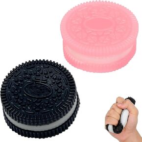 Biscuit Stress Relief Squishy Toys, 2 Pcs Ultra-Soft Decompression Venting Toy, Taba Squishy Dessert Kawaii New Fidget, Black & Pink