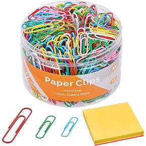 450pcs Paper Clips Assorted Sizes with 100 Sheets Sticky Notes Set, Colored Paperclips for Office Document Organizing