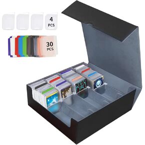 Trading Card Storage Box, Mtg Deck Box,Quadruple Card Storage Box Holds 3000+ Cards,PU Leather Magnetic Closure Card Deck Box for Magic trading card box Commander Deck Box Mgt(Black and Grey)