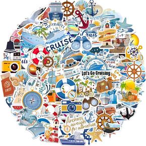 100 PCS Cruise Travel Stails ، ملصقات بحرية ، ملصقات السفر للأمتعة ، ملصقات سجل القصاصات ، ملصقات سفر للكرنفال