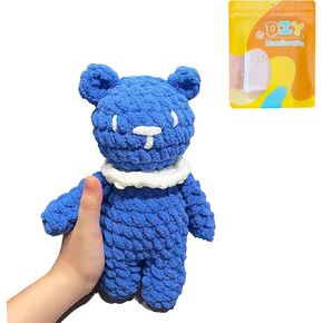 Darmaija Chenille Blue Fluffy Bear Crochet Kit for Beginners Animal Crochet Kits for Kids & Comple - تعلم كيفية طقم Amigurumi Starter اللطيف مع مخطط الكروشيه وخطوة بخطوة دروس في الفيديو