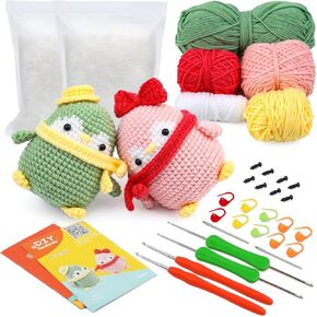 Huaiid 2 Pack Penguins Kit Crochet Kit ، Kit Confer Crochet Starter Kit للبالغين ، مجموعة كروشيه حيوانية DIY مع إكسسوارات الكروشيه وتعليمات DIY