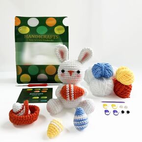 Kitcroet Easter Rabbit with Eggs Crochet Kits for Beginners, Starter Crochet Kit All-in-One Complete Rabbit Crochet Kit Learn to Crochet Sets with Step by Step Video Tutorials for Adults