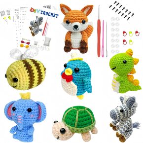 Covilim 7-Piece Crochet kit for Beginners with Step-by-Step Video Tutorials, DIY Crochet Animal Set, Perfect for Birthday and Holiday Gifts (Fox)