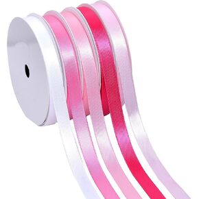 Pink Double Faced Satin Ribbon Set, 3/8 Inch White, Light Pink, Pink, Hot Pink, Fuchsia Ribbons for Valentine's Day Gift Wrapping Crafts Wedding Baby Shower, 5 Rolls × 10 Yards Total 50 Yards