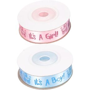 2 Rolls Packaging Tape Satin Ribbon Bows Blue Ribbon Decorative Ribbon its a boy or Girl Banner Gender Reveal Party Decoration Sewing Ribbon boy Fabric Make up The Banner Baby