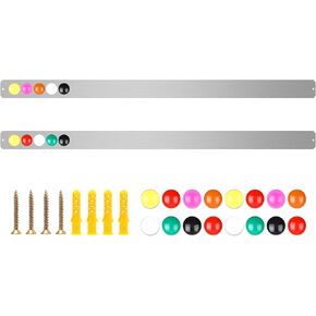 2 Pcs 48" x 2" Frameless Magnetic Bulletin Board Strip for Wall Stainless Iron Metal Bulletin Bar Board Memo Strip with 16 Magnets 4 Nails 4 Wall Anchors for School Office Home