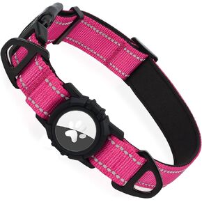Joytale Airtag Dog Collar, Dual D-Rings, Reflective Pet Collar with AirTag Holder, Soft Padded Adjustable for Medium Dogs, Black, M